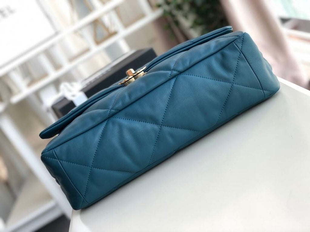 Chanel 19 Maxi Handbag Teal For Women Bags, Shoulder And Crossbody Bags 14in/36cm AS1162