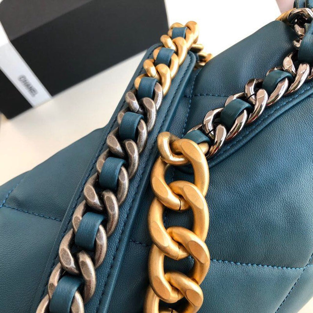 Chanel 19 Maxi Handbag Teal For Women Bags, Shoulder And Crossbody Bags 14in/36cm AS1162