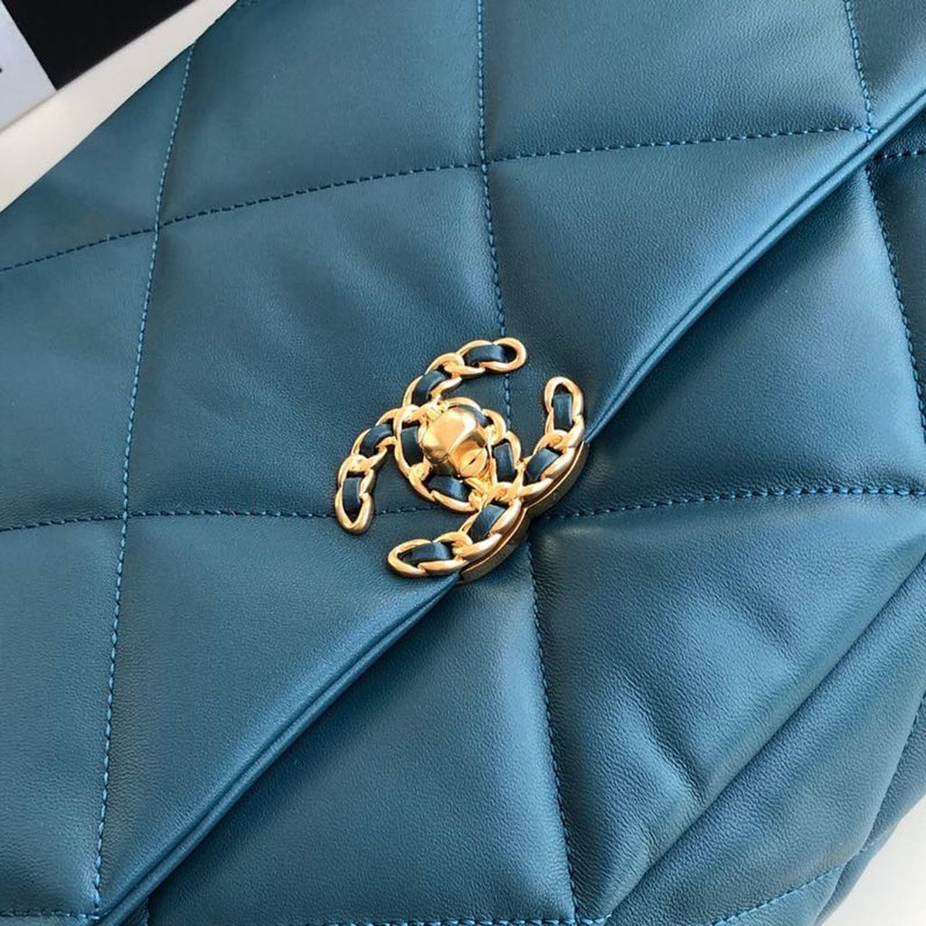 Chanel 19 Maxi Handbag Teal For Women Bags, Shoulder And Crossbody Bags 14in/36cm AS1162