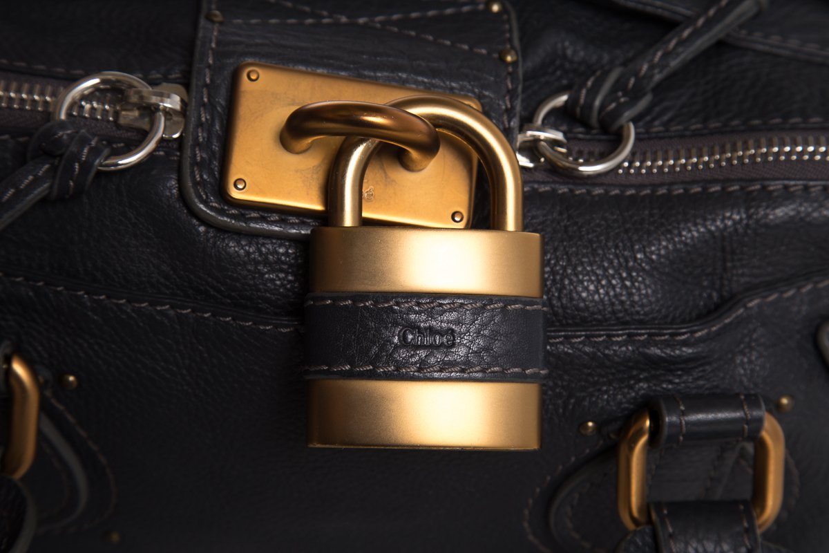 Chaneloé Midnight Navy Leather Pad-Lock Large Shoulder Bag