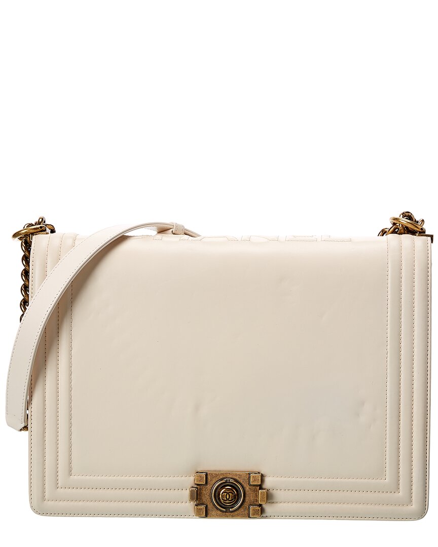 Chanel White Lambskin Leather Large Boy Bag ( 1"1 Rep)