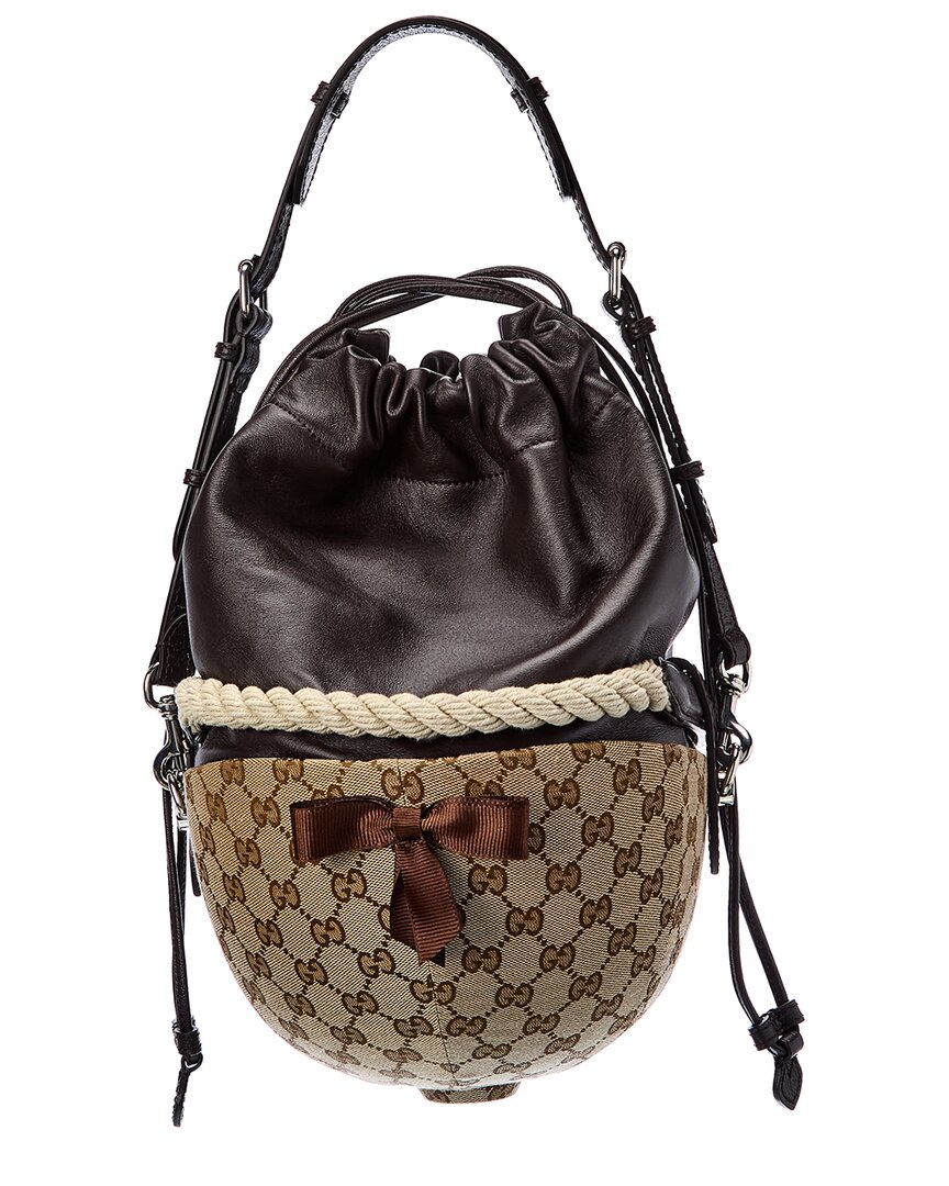 Gucci Equestrian Themed Small Gucci Canvas & Leather Shoulder Bag