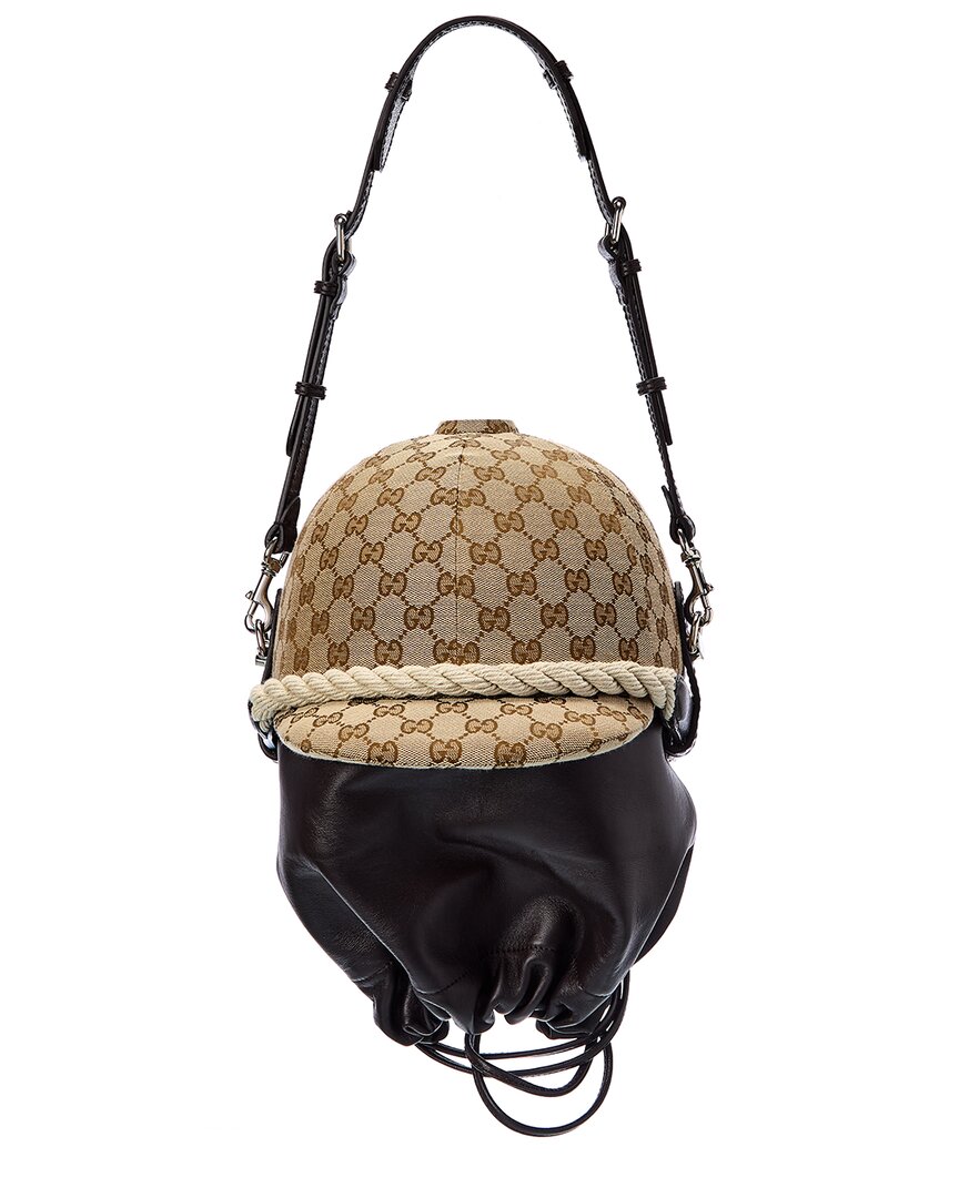 Gucci Equestrian Themed Small Gucci Canvas & Leather Shoulder Bag
