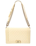 Chanel Light Beige Quilted Caviar Leather New Medium Boy Flap (