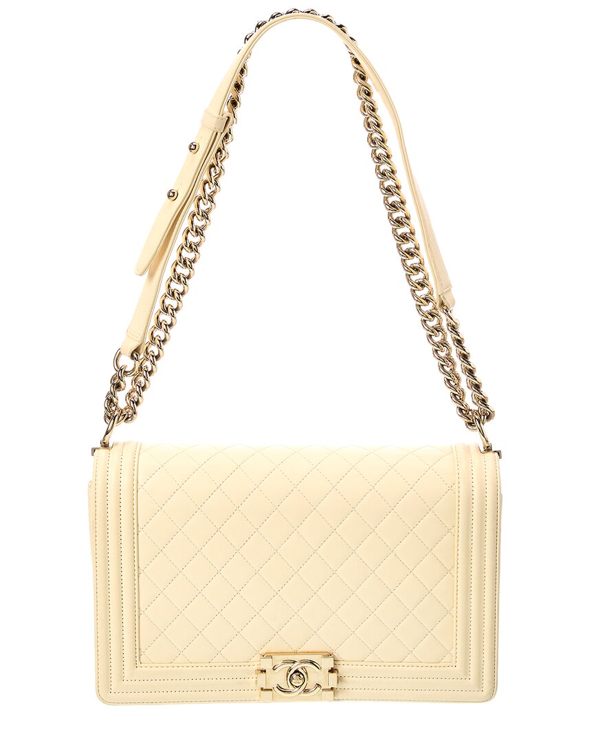 Chanel Light Beige Quilted Caviar Leather New Medium Boy Flap (