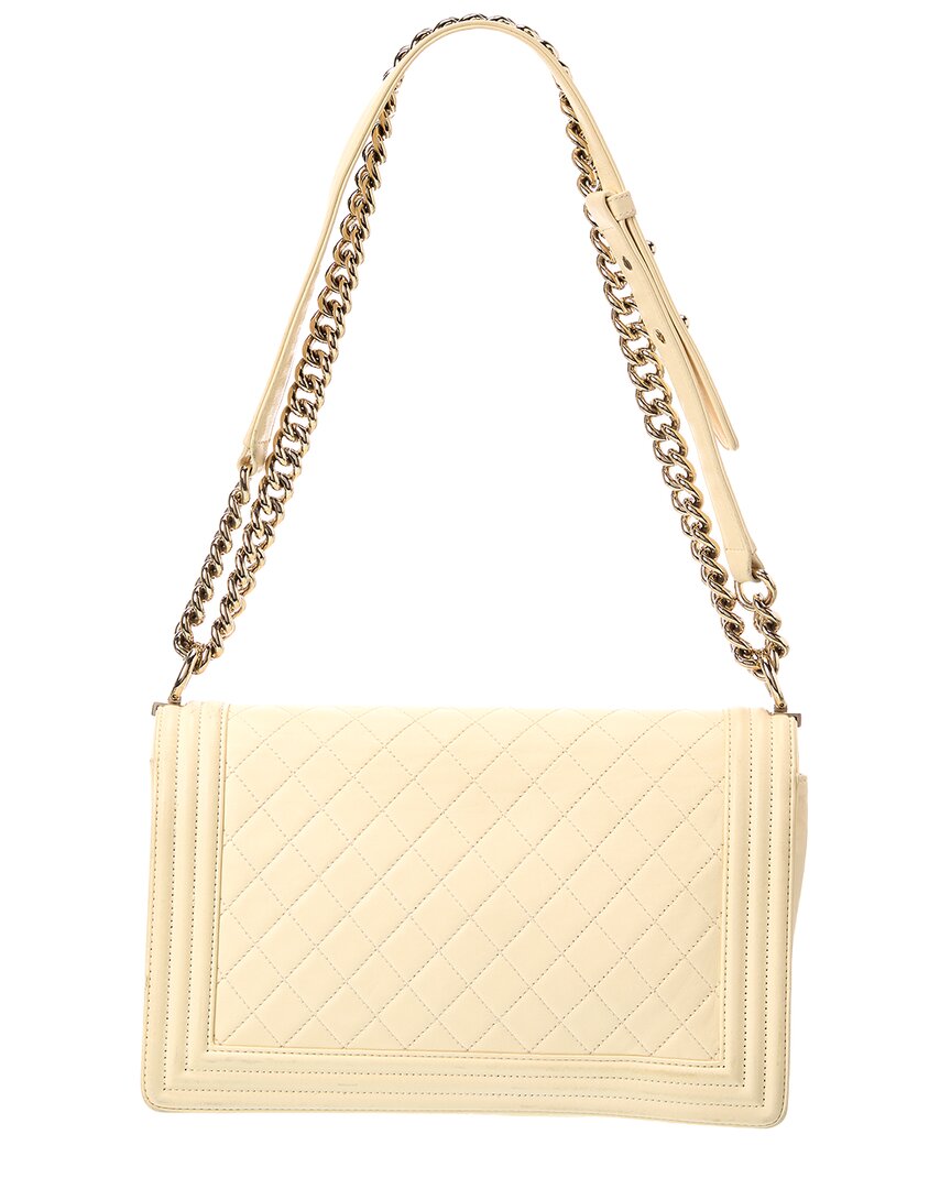 Chanel Light Beige Quilted Caviar Leather New Medium Boy Flap (