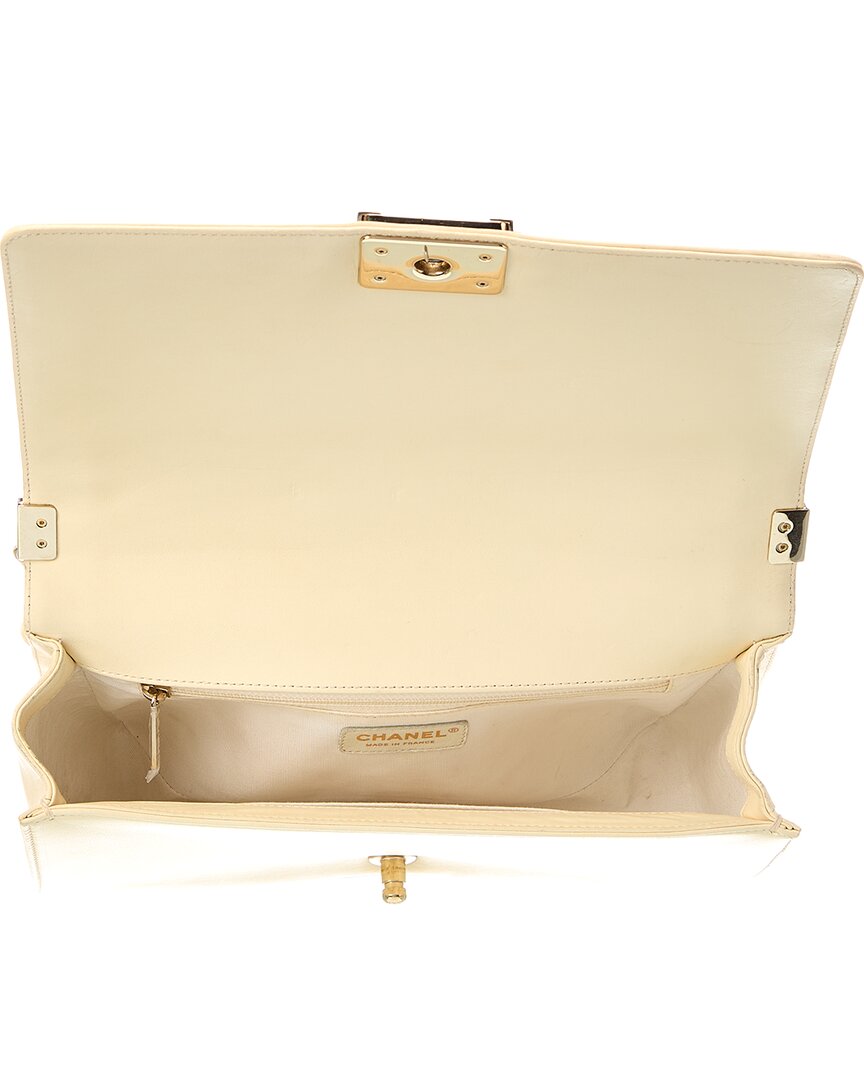 Chanel Light Beige Quilted Caviar Leather New Medium Boy Flap (