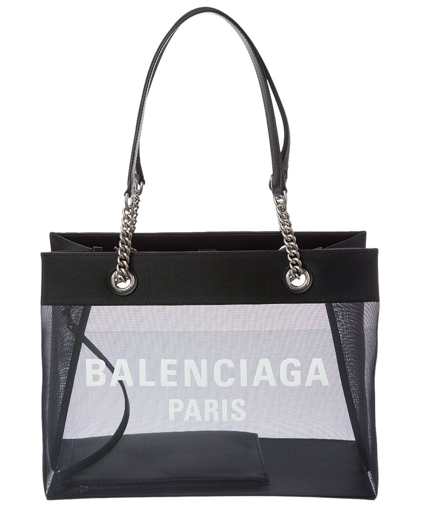 Balenciaga Logo Mesh & Leather Tote