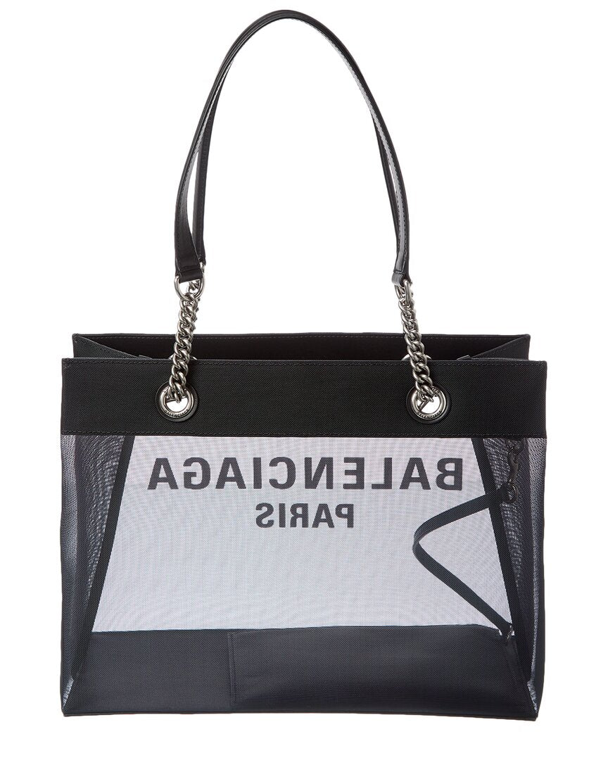 Balenciaga Logo Mesh & Leather Tote