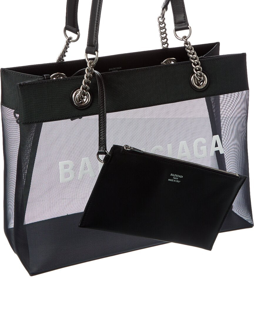 Balenciaga Logo Mesh & Leather Tote