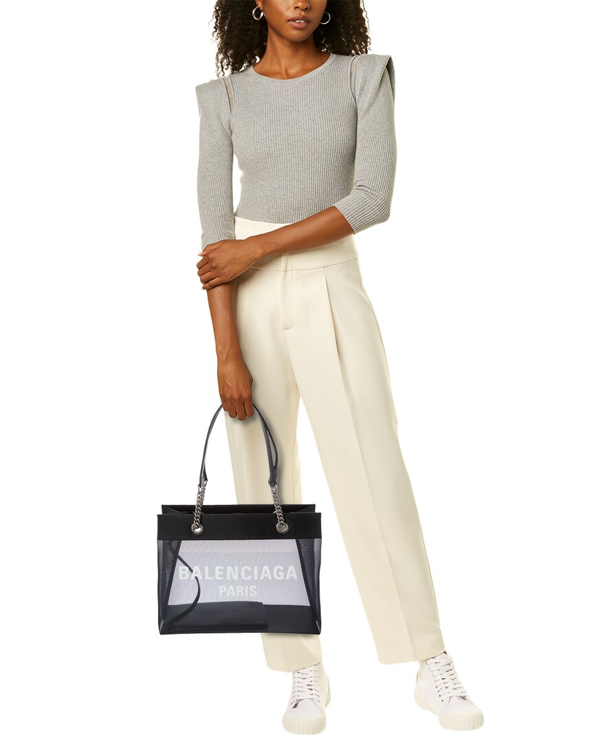 Balenciaga Logo Mesh & Leather Tote