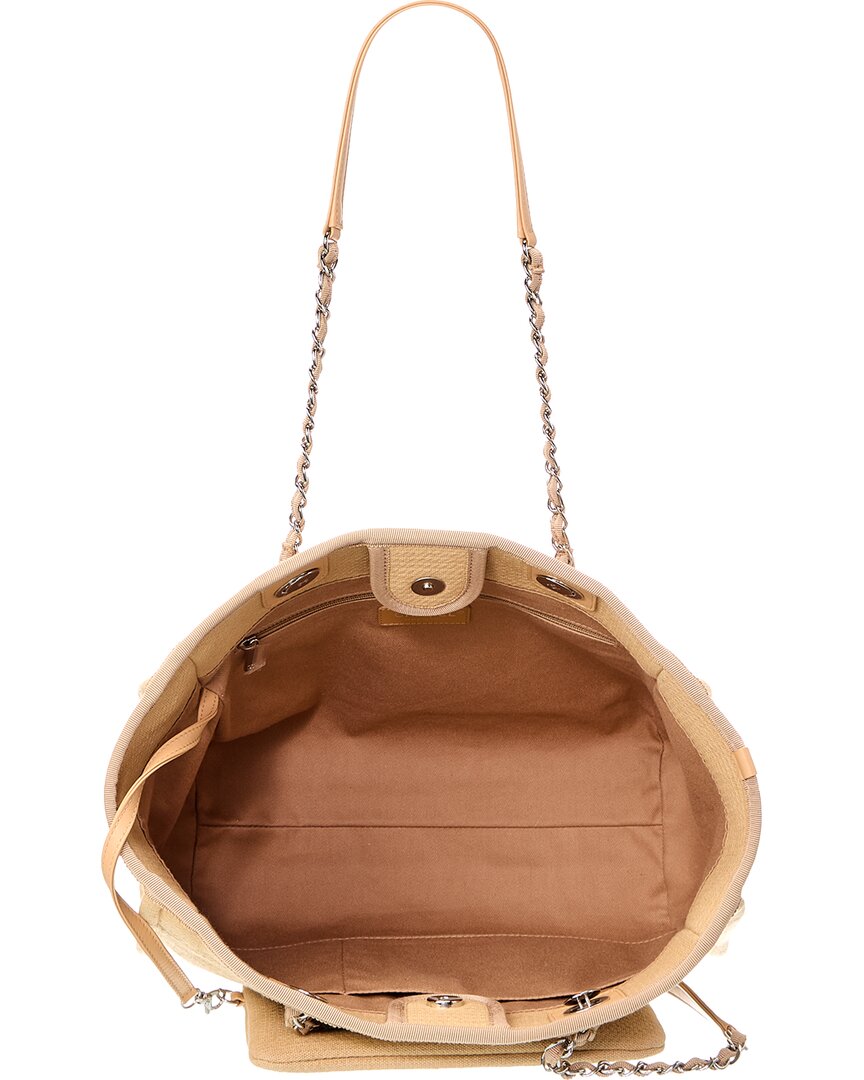 Chanel Beige Mixed Fibers Canvas Small Deauville Tote ( 1"1 Rep)