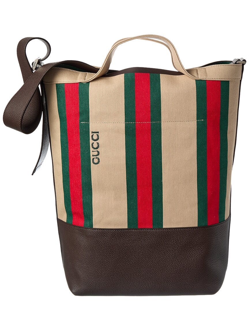Gucci Large Canvas & Leather Tote