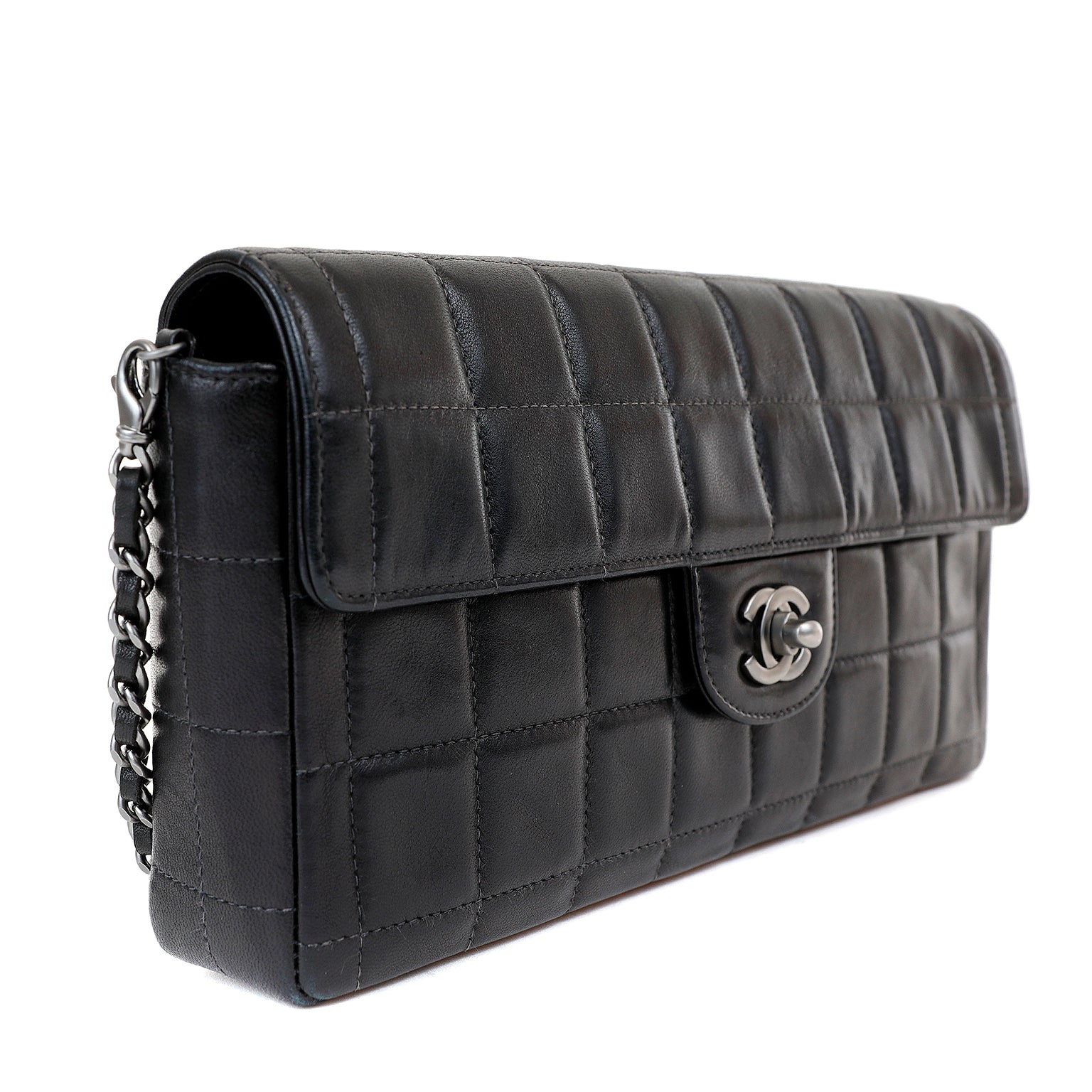 Chanel Black Lambskin Chocolate Bar Quilted East West Classic with SiLouis Vuittoner Hardware