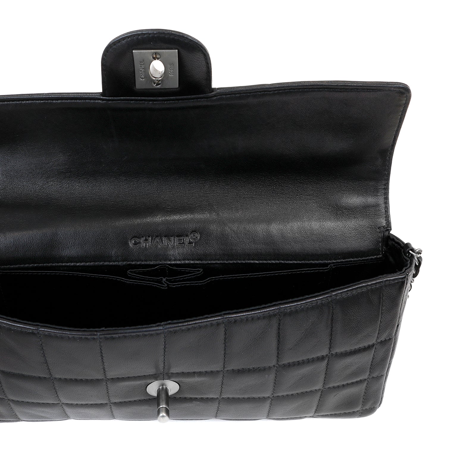 Chanel Black Lambskin Chocolate Bar Quilted East West Classic with SiLouis Vuittoner Hardware