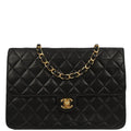 Chanel 2006-2008 Black Lambskin Turnlock Medium Half Flap Shoulder Bag