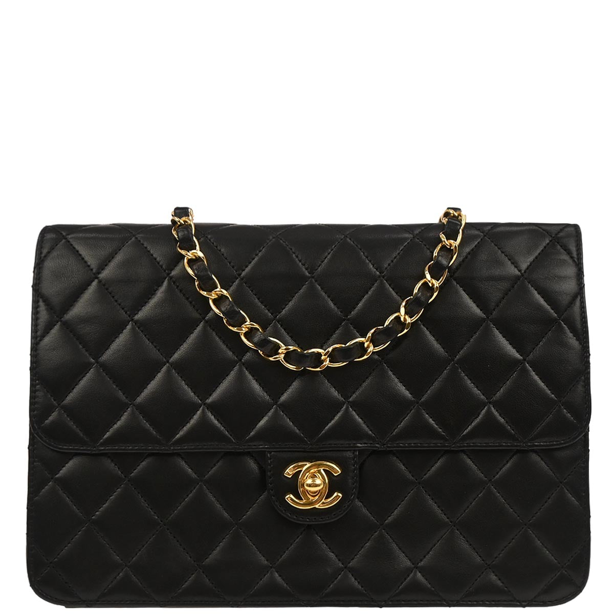Chanel 2006-2008 Black Lambskin Turnlock Medium Half Flap Shoulder Bag