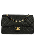 Chanel 1994-1996 Black Lambskin Small Classic Double Flap Shoulder Bag