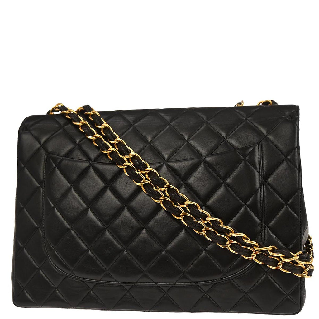 Chanel 1996-1997 Black Lambskin Jumbo Classic Flap Shoulder Bag