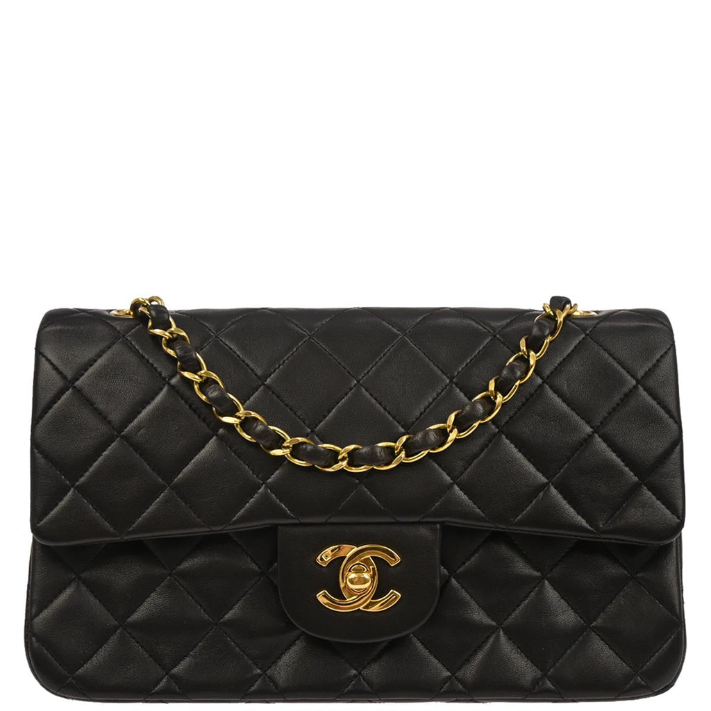 Chanel 1994-1996 Black Lambskin Small Classic Double Flap Shoulder Bag