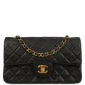 Chanel 1994-1996 Black Lambskin Small Classic Double Flap Shoulder Bag
