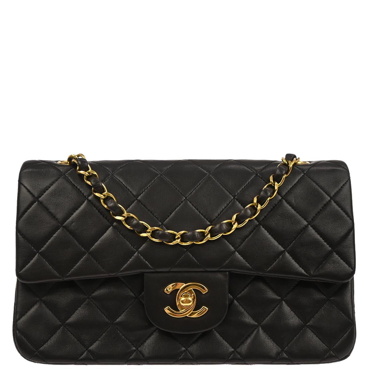 Chanel 1994-1996 Black Lambskin Small Classic Double Flap Shoulder Bag