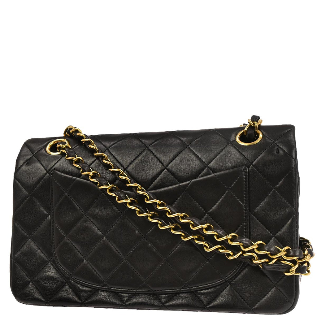 Chanel 1994-1996 Black Lambskin Small Classic Double Flap Shoulder Bag