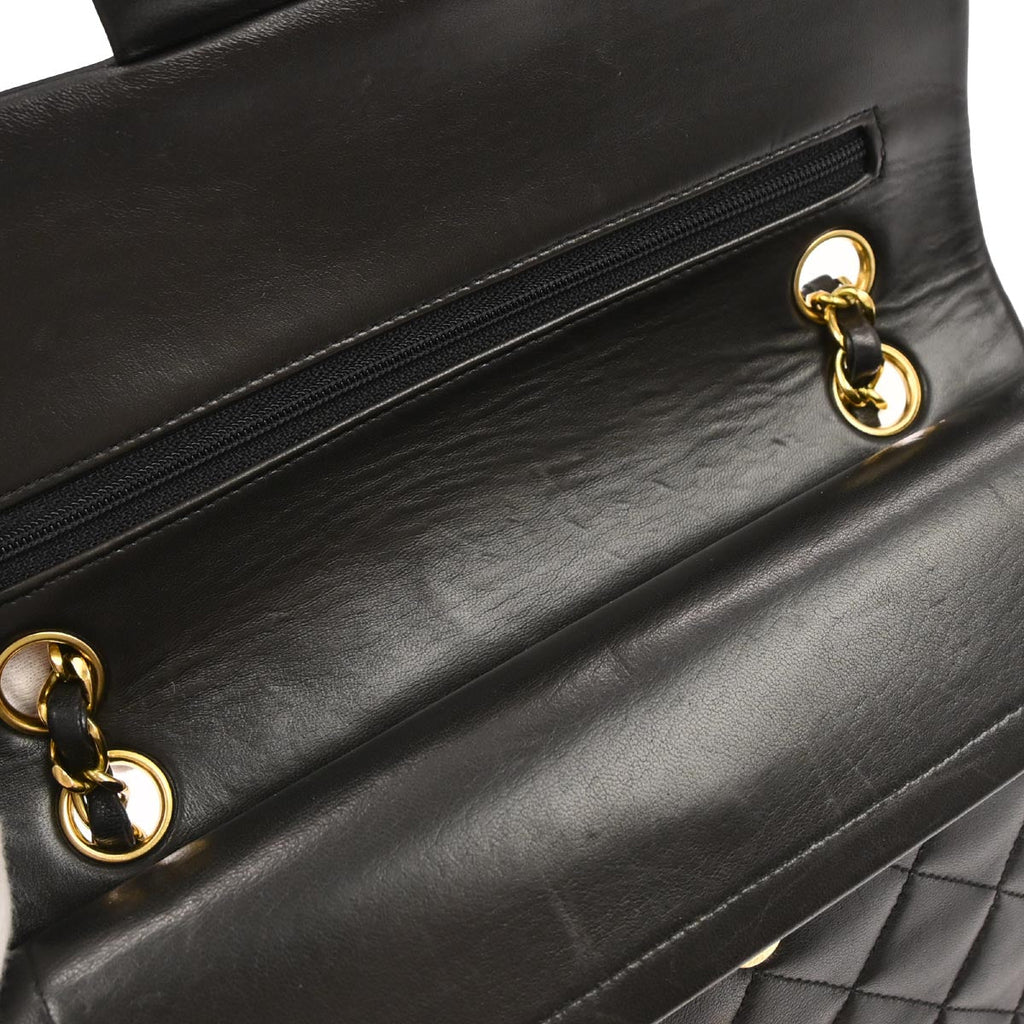 Chanel 1994-1996 Black Lambskin Small Classic Double Flap Shoulder Bag