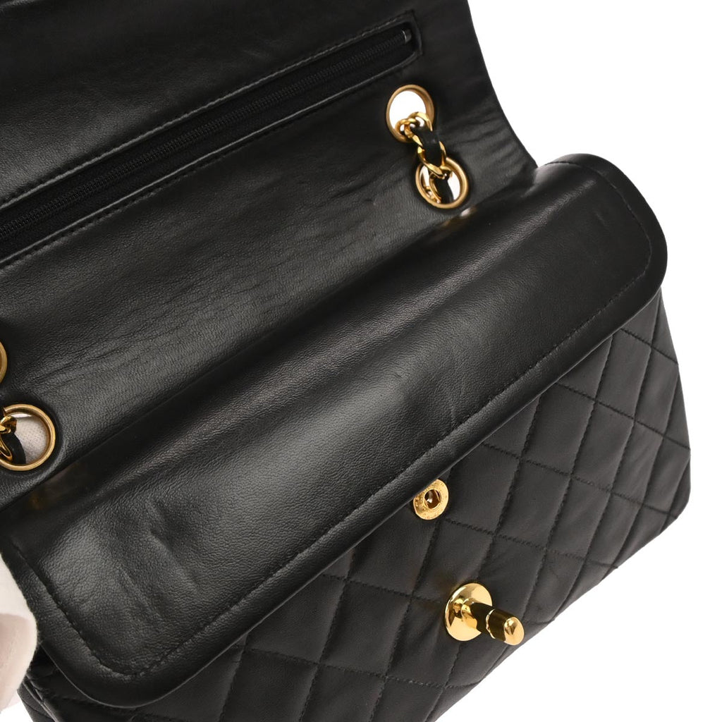 Chanel 1996-1997 Black Lambskin Small Classic Double Flap Shoulder Bag