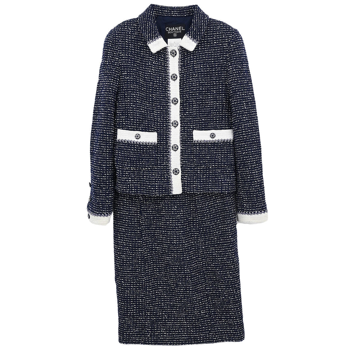 Chanel 1996 Setup Suit Jacket Skirt Tweed Navy  #38