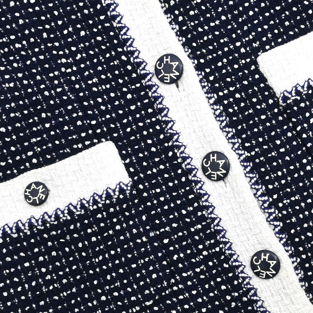 Chanel 1996 Setup Suit Jacket Skirt Tweed Navy  #38