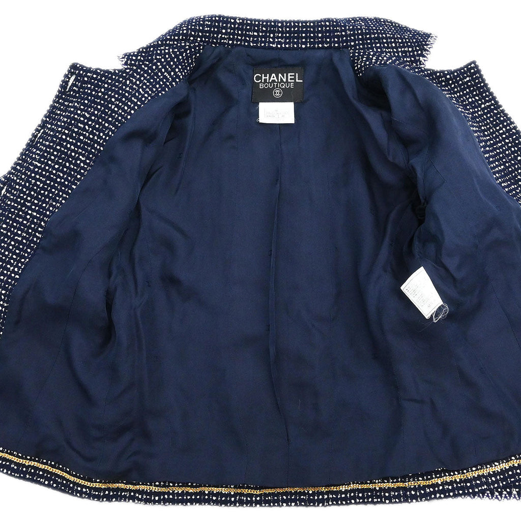 Chanel 1996 Setup Suit Jacket Skirt Tweed Navy  #38