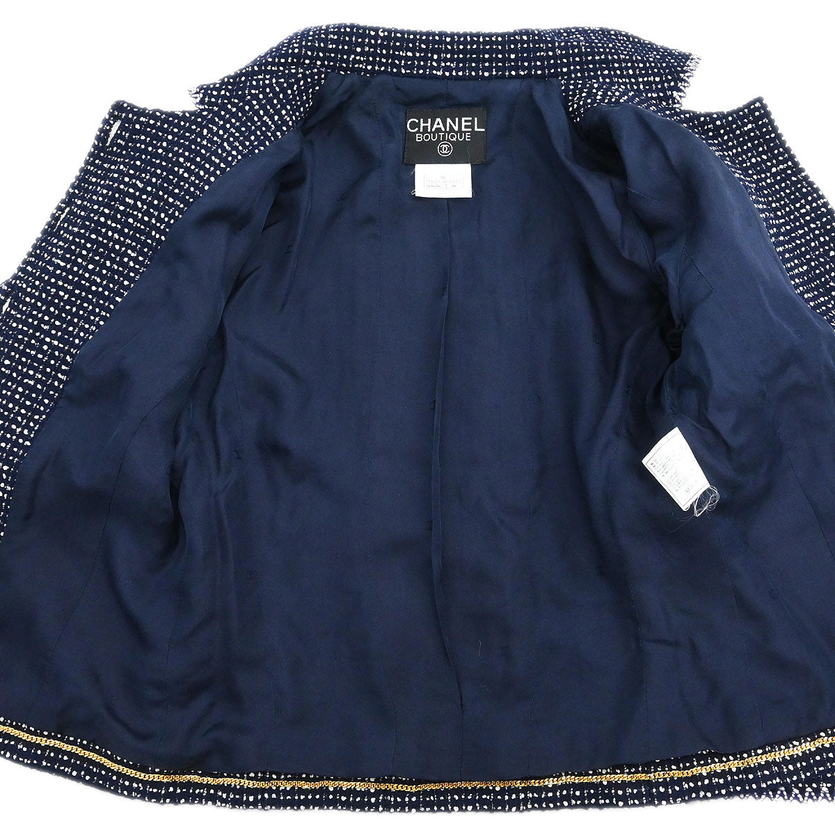 Chanel 1996 Setup Suit Jacket Skirt Tweed Navy  #38