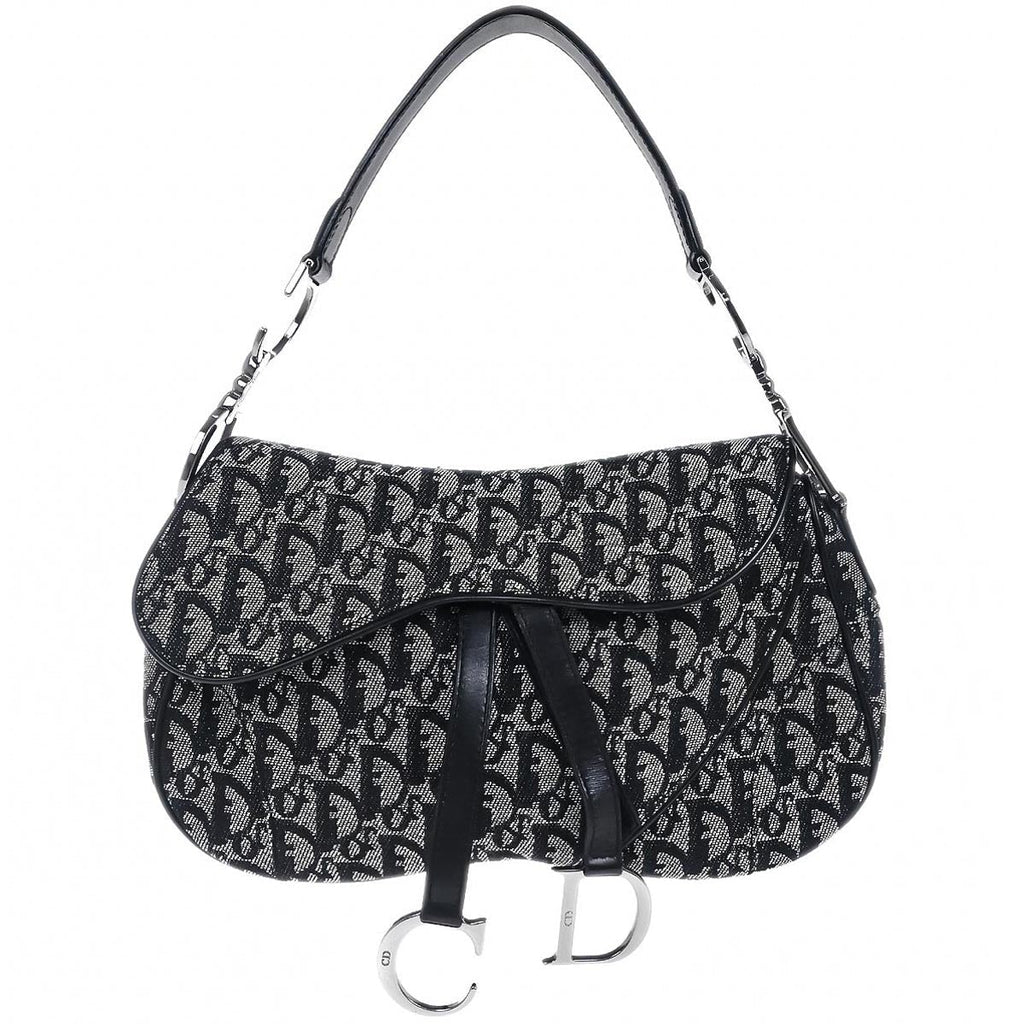 Christian Dior 2002 Black Trotter Double Saddle Handbag