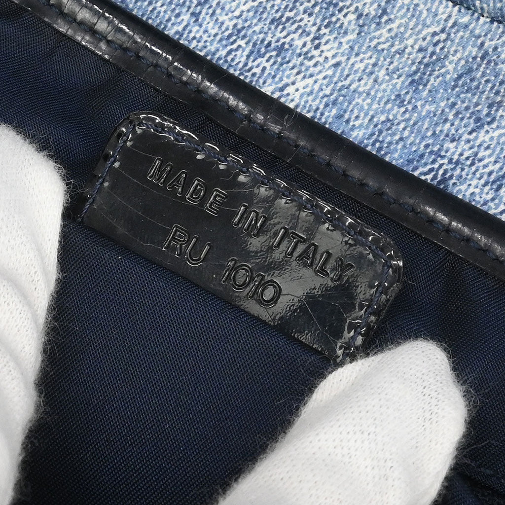 Christian Dior Blue Canvas Denim Print Double Saddle Handbag