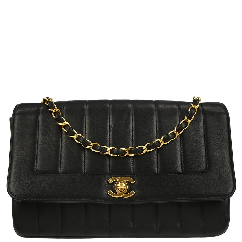 Chanel 1994-1996 Black Lambskin Mademoiselle Single Flap Shoulder Bag