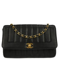 Chanel 1994-1996 Black Lambskin Mademoiselle Single Flap Shoulder Bag