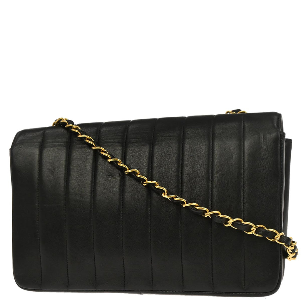 Chanel 1994-1996 Black Lambskin Mademoiselle Single Flap Shoulder Bag