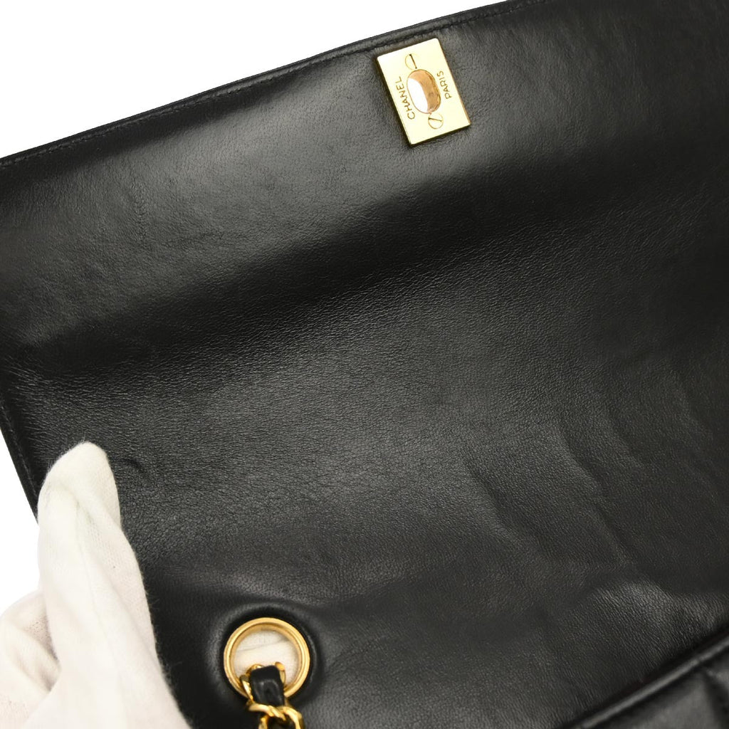 Chanel 1994-1996 Black Lambskin Mademoiselle Single Flap Shoulder Bag