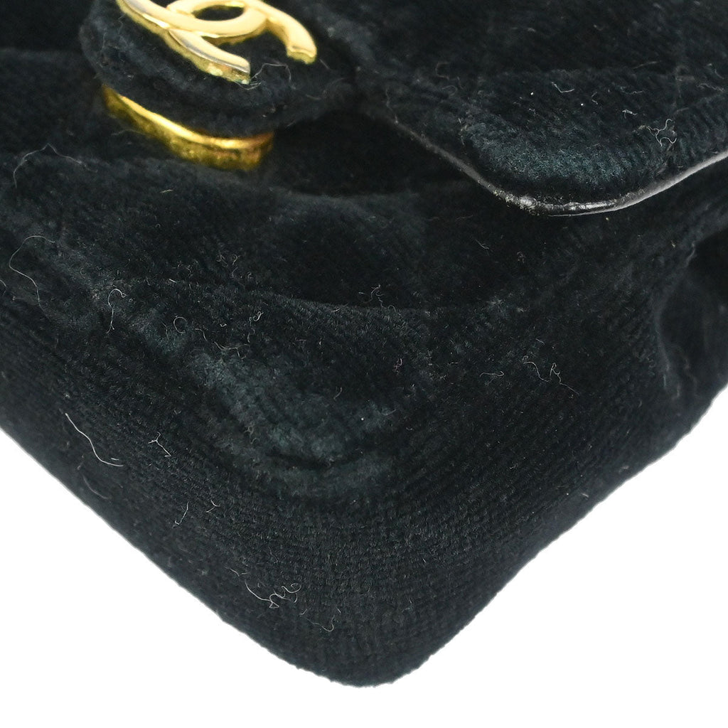 Chanel 1989-1991 Black Velvet Micro Classic Flap Shoulder Bag Pochette