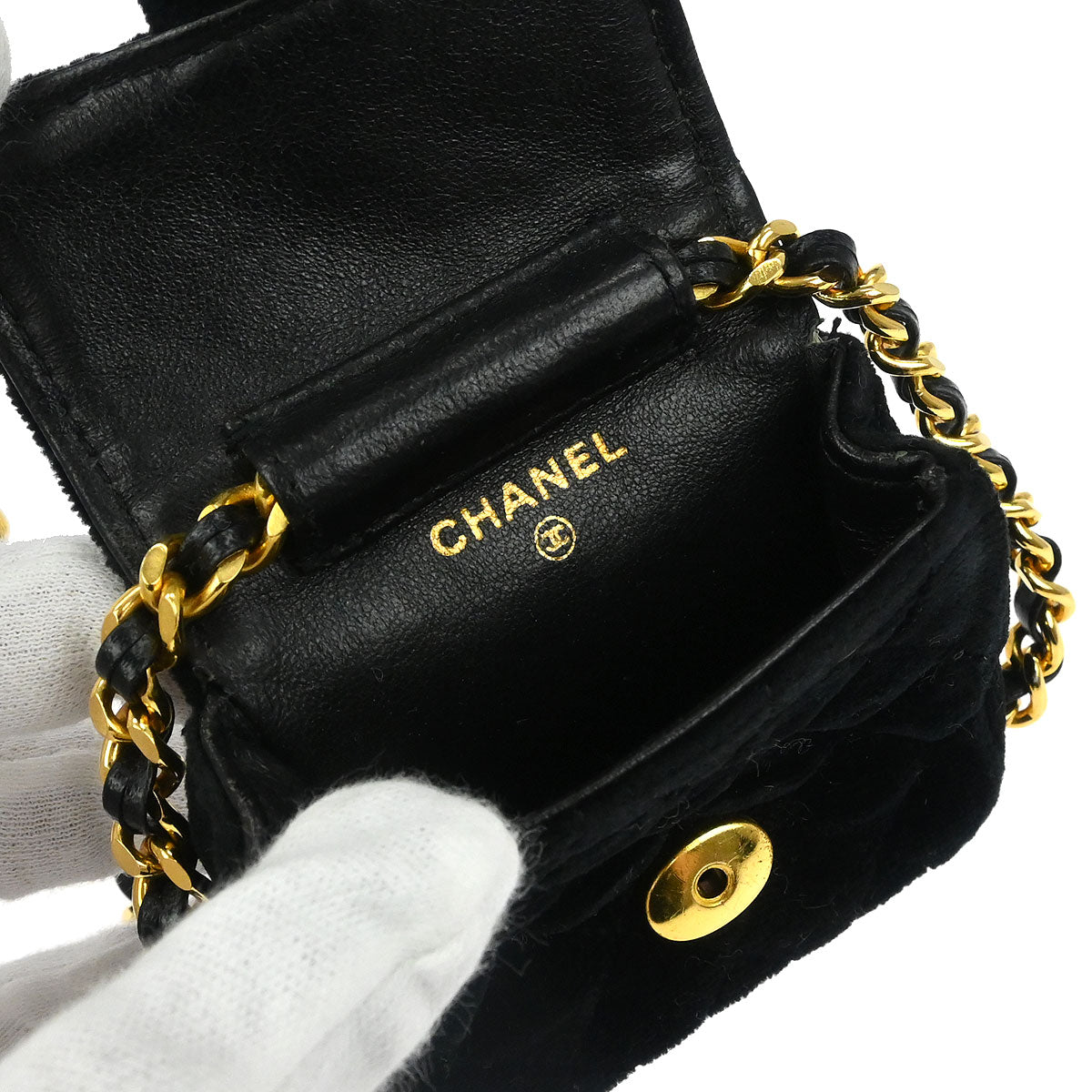 Chanel 1989-1991 Black Velvet Micro Classic Flap Shoulder Bag Pochette
