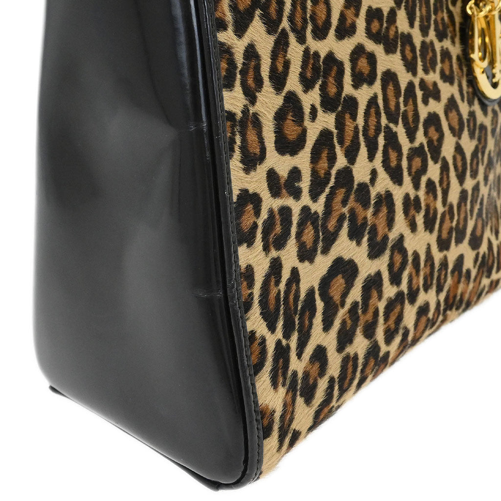 Christian Dior * 1997 Brown Pony Hair Leopard Medium Lady Dior 2way Shoulder Handbag