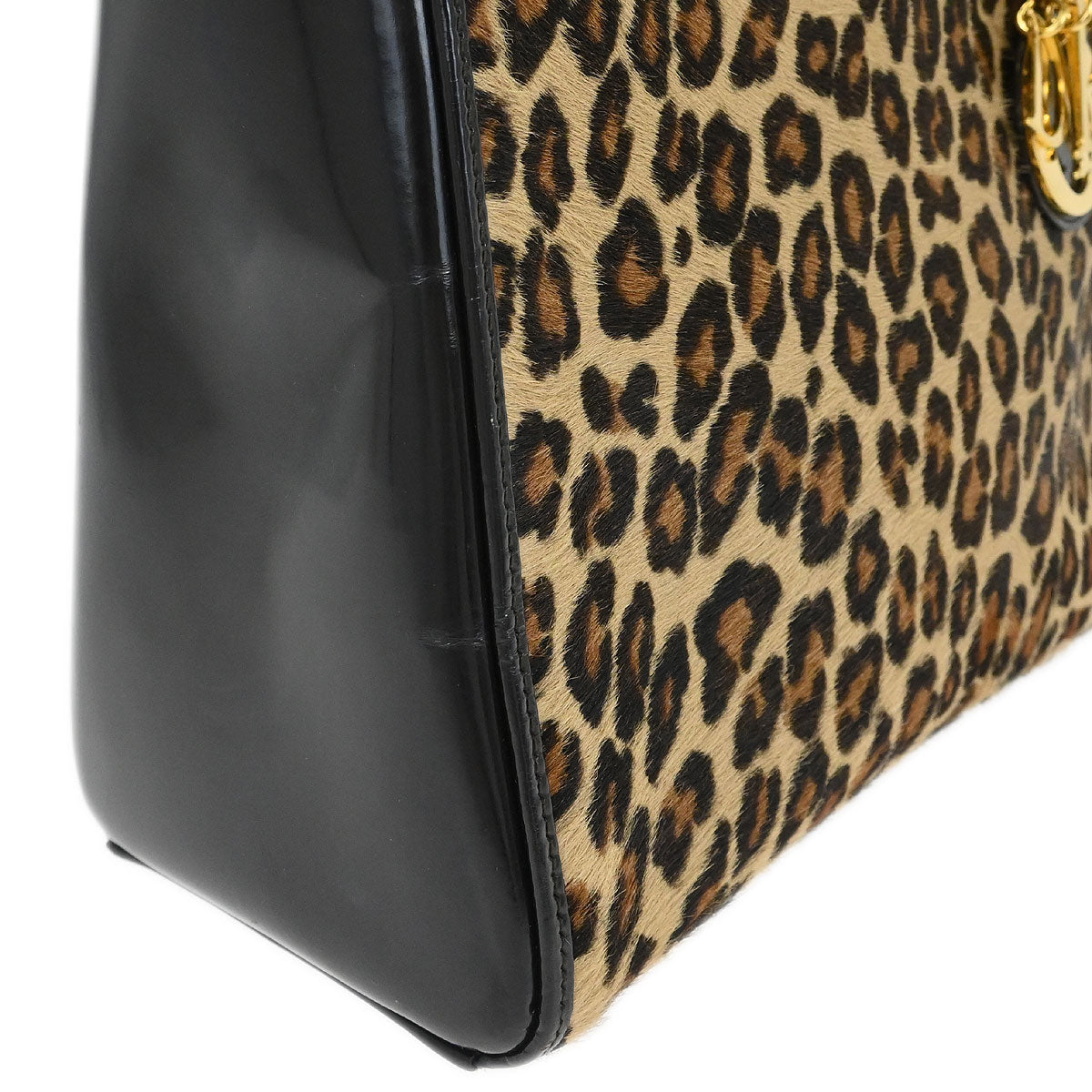 Christian Dior * 1997 Brown Pony Hair Leopard Medium Lady Dior 2way Shoulder Handbag