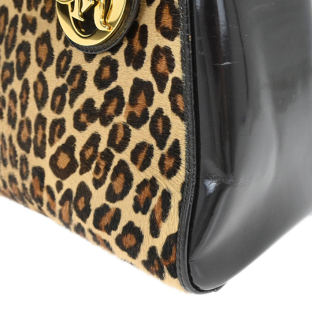 Christian Dior * 1997 Brown Pony Hair Leopard Medium Lady Dior 2way Shoulder Handbag