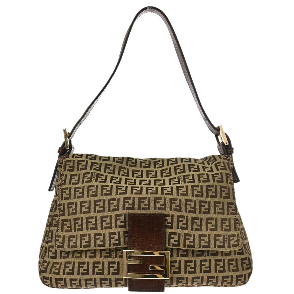 Fendi Beige Brown Zucchino Mamma Baguette Handbag