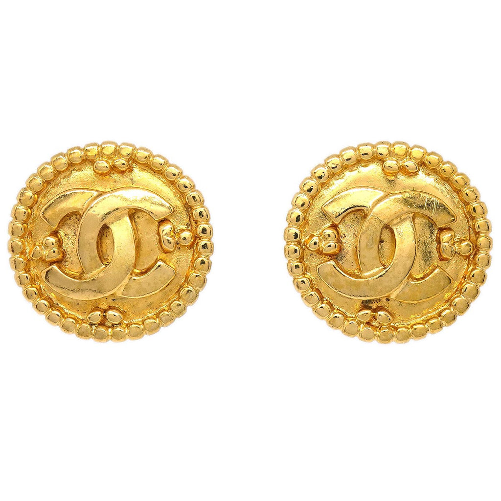 Chanel Button Clip-On Earrings Gold 96A
