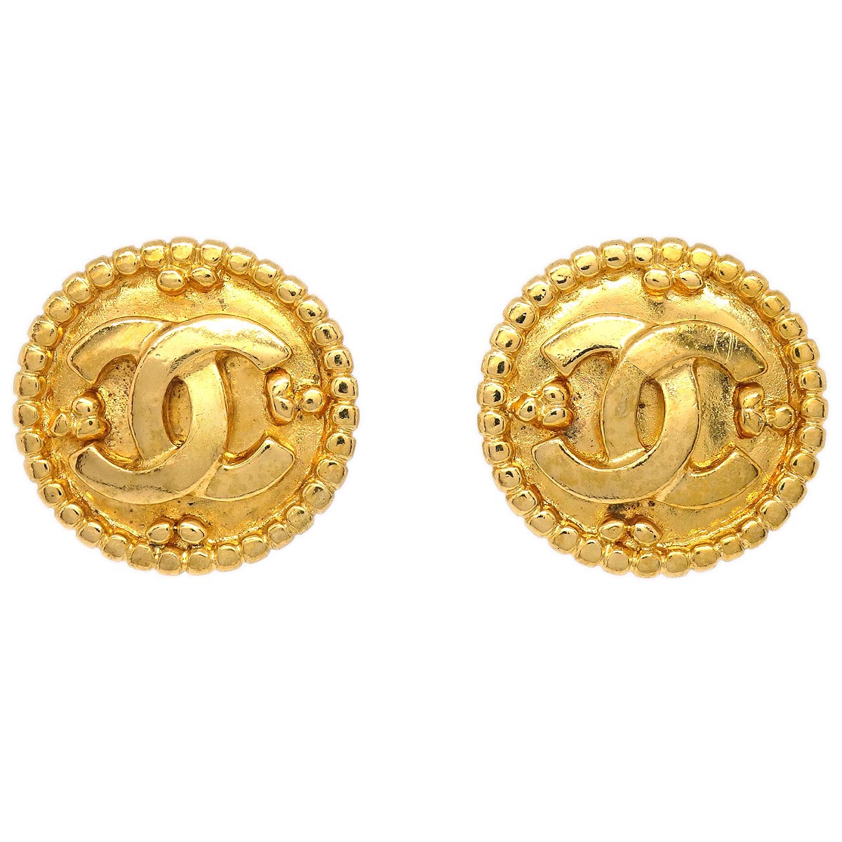 Chanel Button Clip-On Earrings Gold 96A
