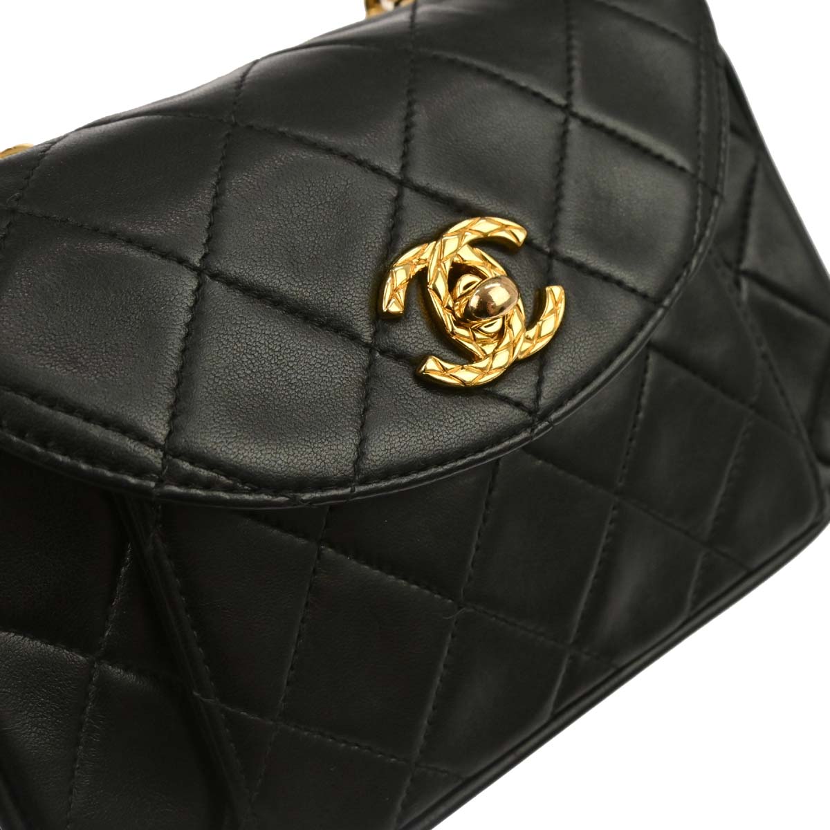 Chanel 1991-1994 Black Lambskin Crossbody Shoulder Bag