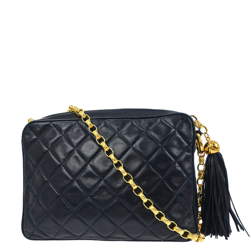Chanel 1989-1991 Navy Lambskin Small Camera Bag