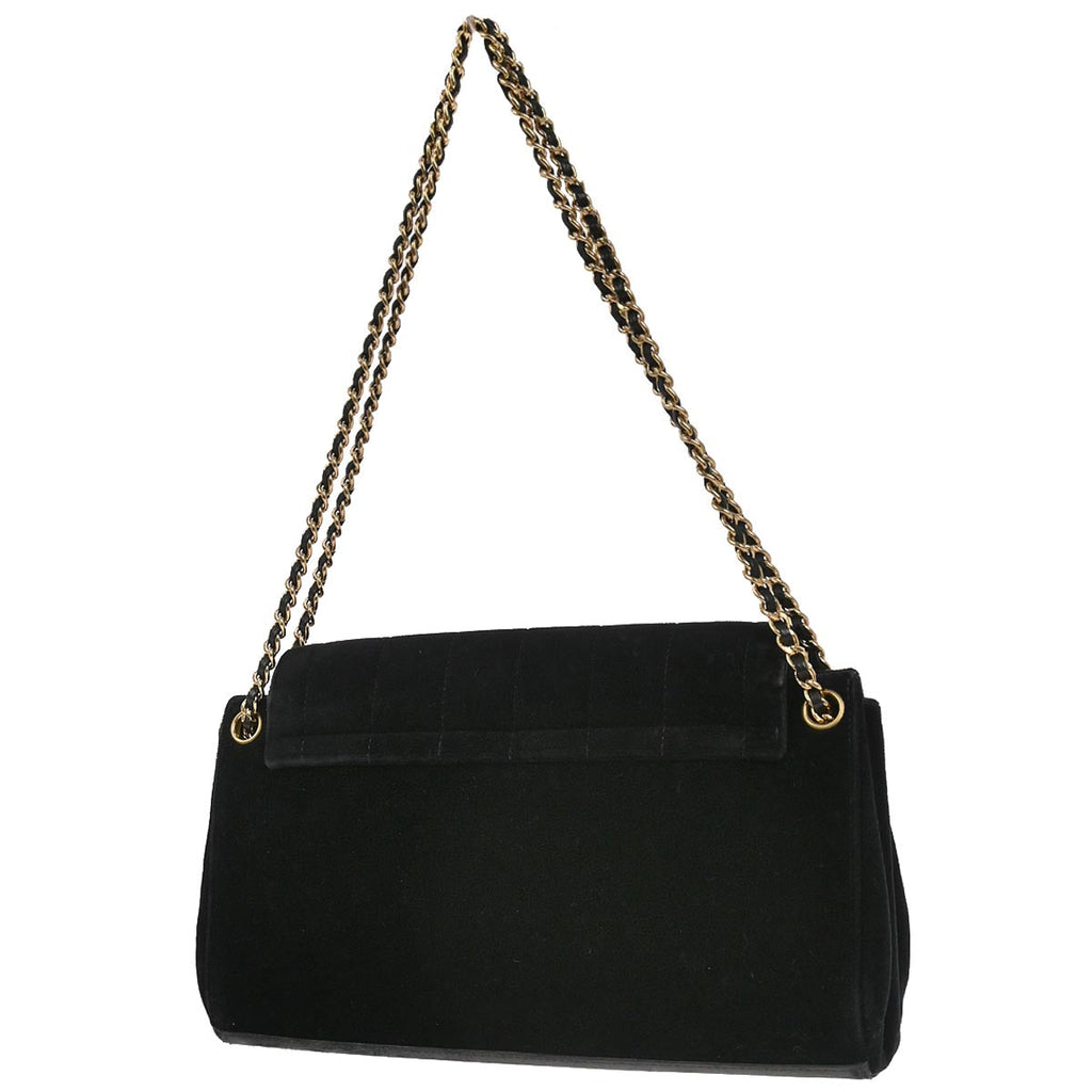 Chanel 2002-2003 Black Velvet Choco Bar Accordion Flap Mademoiselle Lock Shoulder Bag